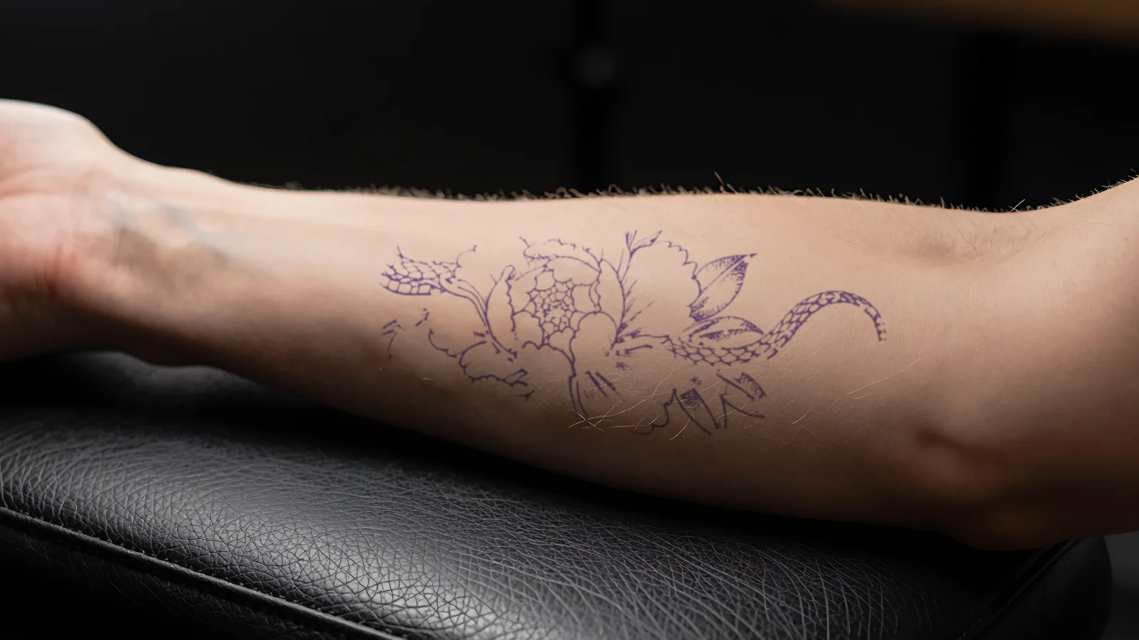 Decalque roxo do desenho transferido para a pele