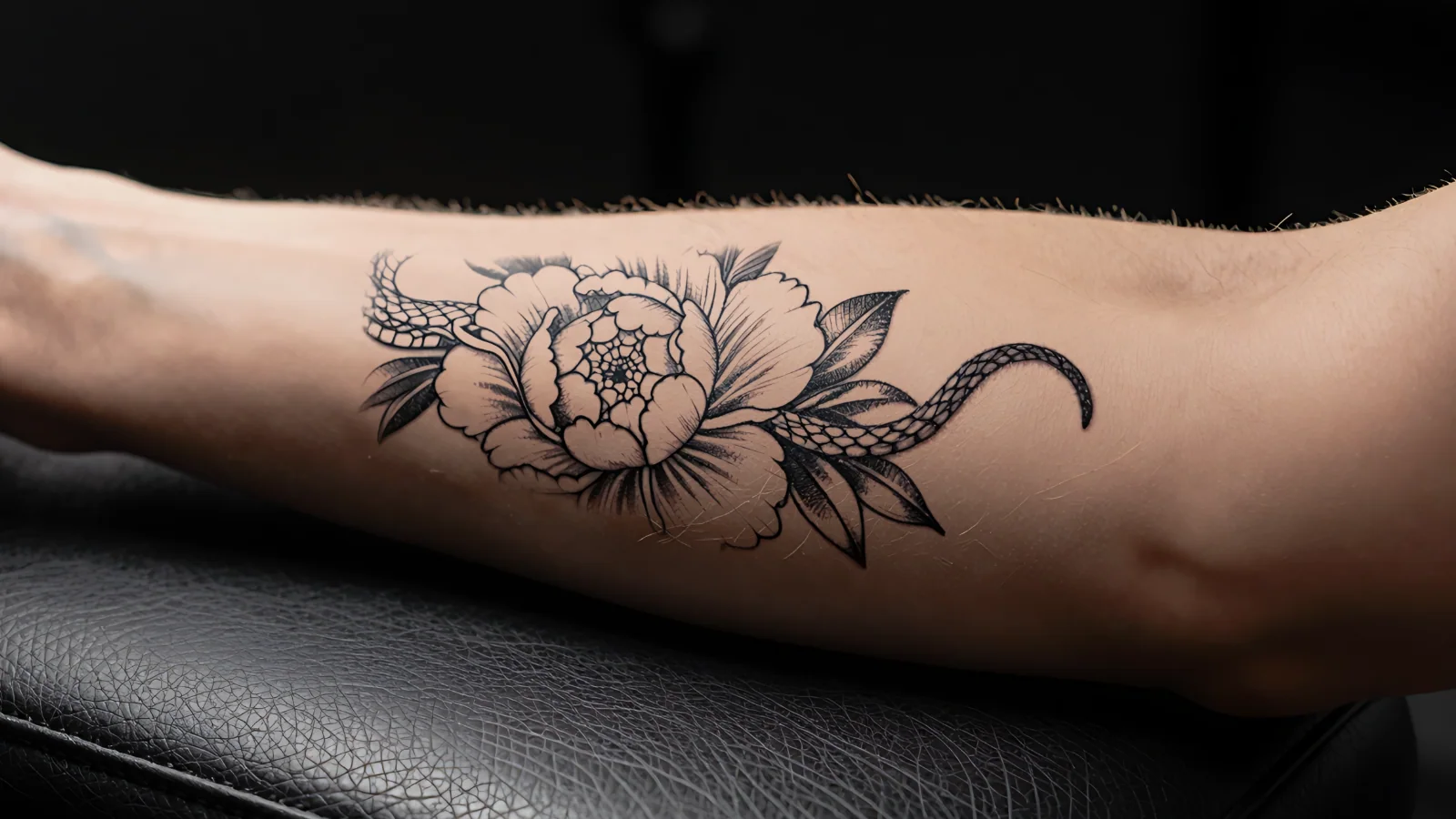 Tatuagem de peônia e serpente pronta